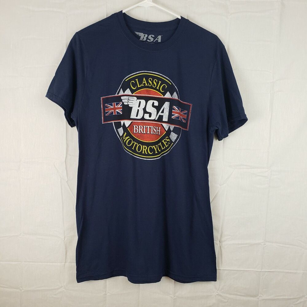 BSA Mens Blue Classic British Motorcycle Crew Neck Graphic T Shirt Size Medium